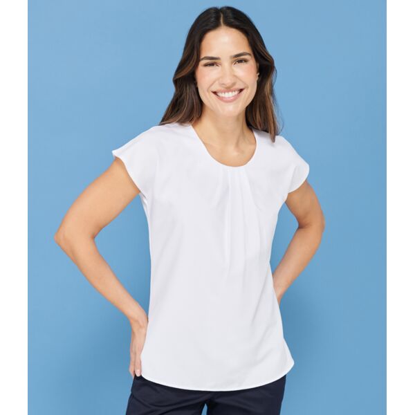 Henbury Ladies Pleat Front Short Sleeve Blouse Thumbnail